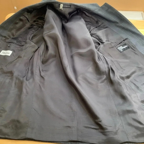 VINTAGE Hyde Park Gray Wool & Silk Plaid Blazer Size 40S - Picture 8 of 16